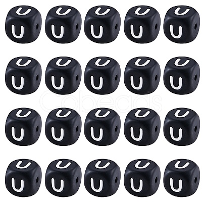 20Pcs Black Cube Letter Silicone Beads 12x12x12mm Square Dice Alphabet Beads with 2mm Hole Spacer Loose Letter Beads for Bracelet Necklace Jewelry Making JX433U-1