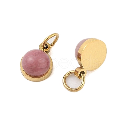 Ion Plating(IP) Natural Rhodonite Half Round Charms with Jump Ring STAS-A097-05G-03-1