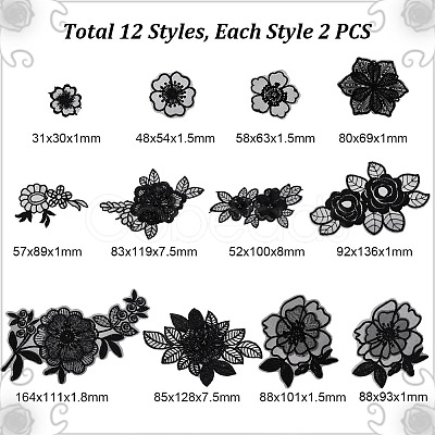 24Pcs 12 Styles Computerized Embroidery Polyester Ornament Accesories DIY-GA0007-55A-1