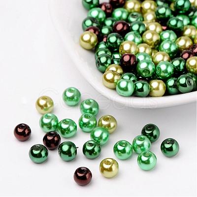 Choc-Mint Mix Pearlized Glass Pearl Beads HY-X006-6mm-04-1