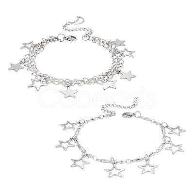 2Pcs 304 Stainless Steel Star Charm Bracelets BJEW-TADJ00003-1