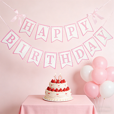 Word Happy Birthday Paper Card & Satin Bowknot Hanging Banners FEPA-WH0008-002-1