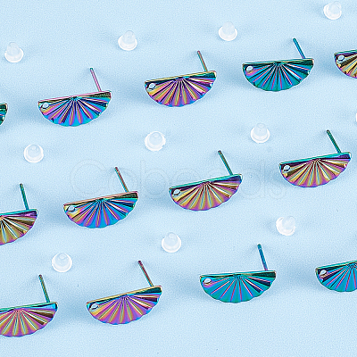 40Pcs Rainbow Color 304 Stainless Steel Stud Earring Findings EJEW-AR0001-02-1