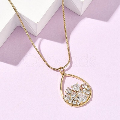304 Stainless Steel Micro Pave Clear Cubic Zirconia Pendant Necklaces for Women NJEW-Z103-01G-05-1