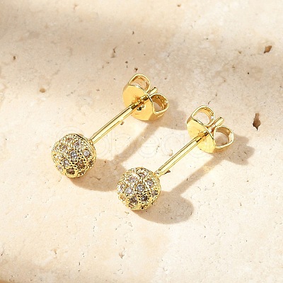 Round Brass Micro Pave Clear Cubic Zirconia Stud Earrings EJEW-D311-107G-1