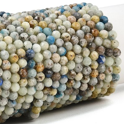 Natural Blue Azurite in Calcite Beads Strands G-P618-4mm-01-1