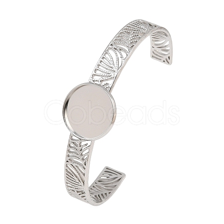 304 Stainless Steel Blank Cuff Bangle Bases with Flat Round Tray SA-CBA82C8-04B-P-1