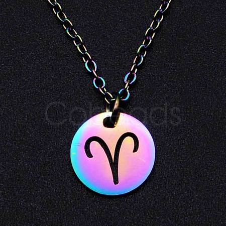 Rainbow Color Stainless Steel Constellation Pendant Necklace for Men Women ZODI-PW0001-039A-1