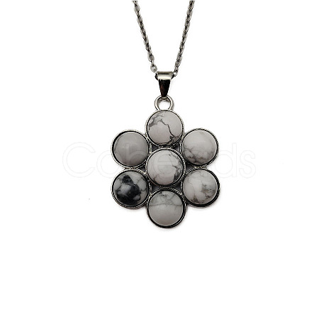 Natural Black Silk Stone/Netstone Flower Pendant Necklaces FO7861-3-1
