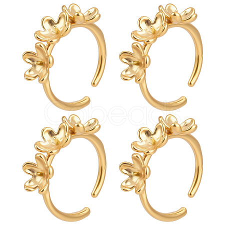 4Pcs 304 Stainless Steel Flower Open Cuff Ring Findings STAS-ME0003-07-1