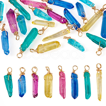 20Pcs Copper Wire Wrapped Natural Dyed Quartz Pendants PALLOY-TAC0247-1