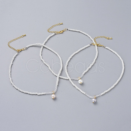 Glass Pearl Beads Pendants Necklaces NJEW-JN02564-1