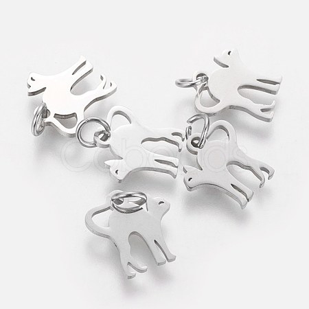 Non-Tarnish 201 Stainless Steel Kitten Pendants STAS-S105-T465S-1