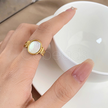 Retro Fashionable 304 Stainless Steel and Shell Finger Rings FS-WG8030D-04-1