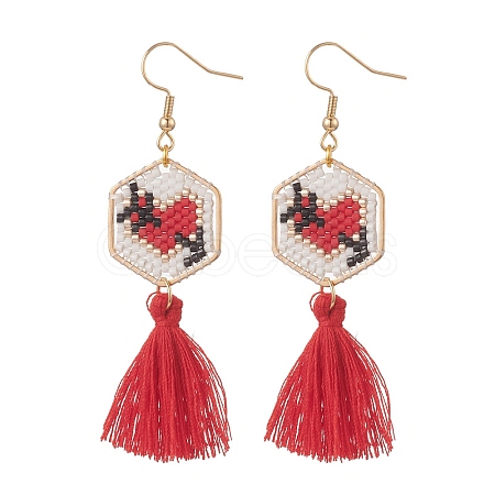 Glass Seed Braided Hexagon Dangle Earrings EJEW-MZ00052-01-1