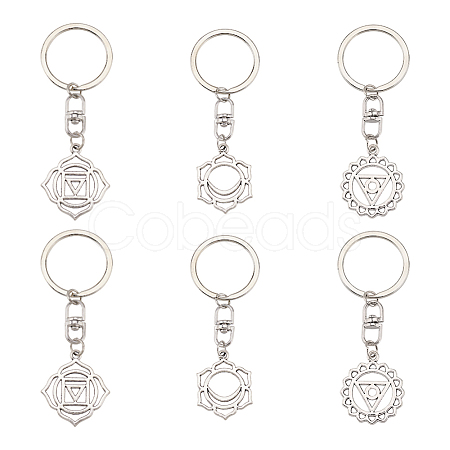 6Pcs 3 Style Chakra Alloy Symbol Pendant Keychains KEYC-FG0001-14-1