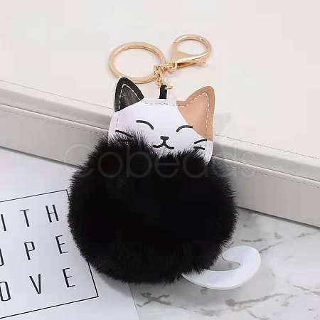 Faux Fur White Cat Pendant Keychain ANIM-PW0002-21B-1