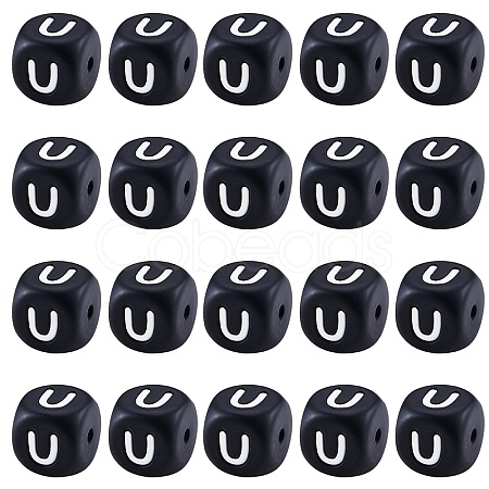 20Pcs Black Cube Letter Silicone Beads 12x12x12mm Square Dice Alphabet Beads with 2mm Hole Spacer Loose Letter Beads for Bracelet Necklace Jewelry Making JX433U-1