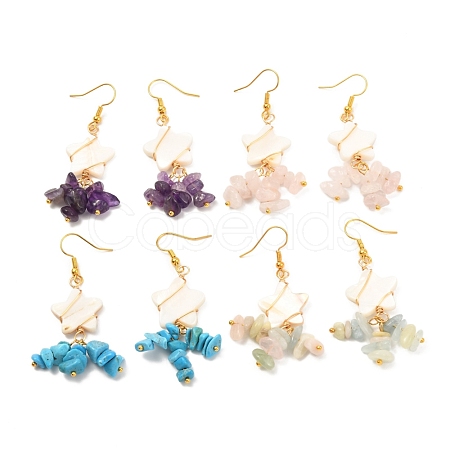 Star with Cluster Chip Beads Long Dangle Earrings EJEW-JE04686-1