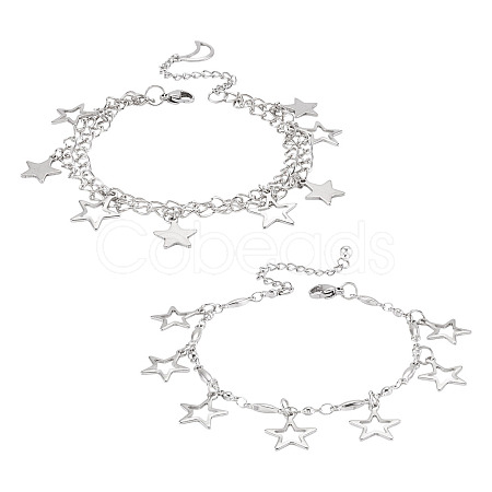 2Pcs 304 Stainless Steel Star Charm Bracelets BJEW-TADJ00003-1