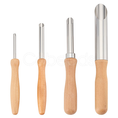 4Pcs 4 Styles Wood & Stainless Steel Double Heads Modeling Clay Sculpting Tools Set DIY-WH0308-691-1