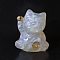 Resin Craft Display Decorations, with Opalite Chip, Lucky Cat Figurine, for Home Feng Shui Ornament, 63x55x45mm