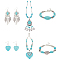 ANATTASOUL Natural & Synthetic Turquoise Heart Pendant Necklaces & Beaded Bracelets & Feather Chandellier Earrings, Alloy Jewelry for Women, Antique Silver, 16.54~17.72 inch(42~42cm), 7-1/8~7-3/8 inch(18~18.6cm), 48~90mm, Pin: 0.6mm