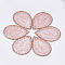 Polyester Woven Big Pendant Decorations, with Iron Findings, teardrop, with Flower, Light Gold, Pink, 53~54.5x37.5x2mm