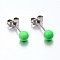 304 Stainless Steel Spray Painted Stud Earrings, Round, Light Green, 17x6mm, Pin: 0.8mm, 12pairs/card