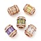 Rack Plating Brass Micro Pave Cubic Zirconia European Beads, Long-Lasting Plated, Lead Free & Cadmium Free, Column, Rose Gold, Mixed Color, 11.5x10mm, Hole: 4.5mm