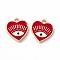 Alloy Enamel Pendants, Golden, Heart with Eye Charm, FireBrick, 14.5x13x1.5mm, Hole: 1.6mm