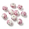 Handmade Printed Porcelain Round Beads, with Flower Pattern, Lavender, 10mm, Hole: 2mm