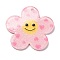 Acrylic Pendants, with Glitter Power, Flower with Smiling Face, Pearl Pink, 38x39x2mm, Hole: 2.2mm