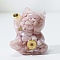 Resin Craft Display Decorations, with Natural Pink Opal Chip, Lucky Cat Figurine, for Home Feng Shui Ornament, 63x55x45mm