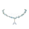 Natural Aquamarine Chip & Imitaton Round Pearl Beaded Adjustable Necklaces NJEW-JN05227-05-2