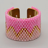 Adjustable Bohemian Style 304 Stainless Steel and Glass Seed Beads Cuff Rings FS-WG09053-11-1