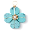 Synthetic Turquoise Clover Pendants PALLOY-JF03180-03-1