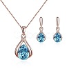 Teardrop Alloy Glass Pendant Necklaces & Stud Dangle Earrings Sets for Women WGD12E0-02-4