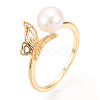 Natural Pearl Open Cuff  Ring Micro Pave Clear Cubic Zirconia PEAR-N022-C06-1