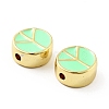 Flat Round with Peace Sign Brass Enamel Beads KK-G419-05G-01-3