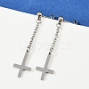 Christian Upside Down Cross 201 Stainless Steel Dangle Stud Earrings LS-EJEW-P314-01B-P-3