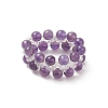 Natural Amethyst & Glass Braided Beaded Stretch Ring for Women RJEW-JR00546-02-1