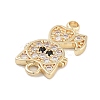 Brass Pave Clear & Black Cubic Zirconia Pet Kitten Connector Charms KK-Z061-01G-01-2