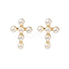 Cross Brass Stud Earrings EJEW-A132-01G-4