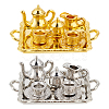 2 Sets 2 Colors Alloy Teacup & Saucer & Teapot Set AJEW-GO0001-72-1