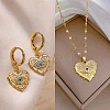 Heart with Eye Pattern 304 Stainless Steel Micro Pave Cubic Zirconia Pendant Necklace & Hoop Earrings Sets FS-WGB58AC-03-1