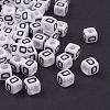White Letter D Cube Acrylic Beads X-PL37C9308-D-1