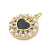 Brass Micro Pave Cubic Zirconia and Enamel and ABS Imitation Pearl Pendants KK-D325-24G-01-2