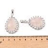 Natural Rose Quartz & Rhinestone Pendants G-K338-31P-07-3