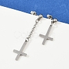 Christian Upside Down Cross 201 Stainless Steel Dangle Stud Earrings LS-EJEW-P314-01C-P-3